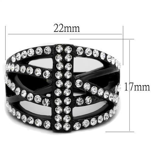 TK2354 - IP Black(Ion Plating) Stainless Steel Ring with Top Grade Crystal  in Clear - Joyeria Lady