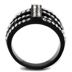 TK2354 - IP Black(Ion Plating) Stainless Steel Ring with Top Grade Crystal  in Clear