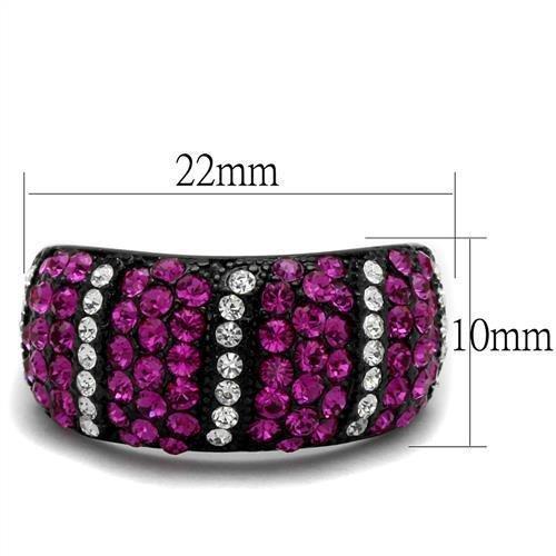 TK2356 - IP Black(Ion Plating) Stainless Steel Ring with Top Grade Crystal  in Fuchsia - Joyeria Lady