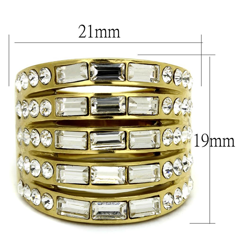 TK2362 - IP Gold(Ion Plating) Stainless Steel Ring with Top Grade Crystal  in Clear - Joyeria Lady