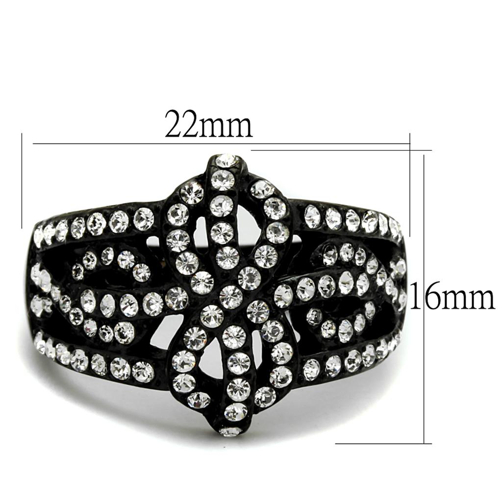 TK2363 - IP Black(Ion Plating) Stainless Steel Ring with Top Grade Crystal  in Clear - Joyeria Lady