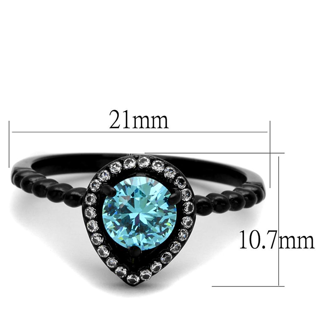 TK2364 - IP Black(Ion Plating) Stainless Steel Ring with AAA Grade CZ  in Sea Blue - Joyeria Lady