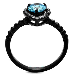 TK2364 IP Black(Ion Plating) Stainless Steel Ring with AAA Grade CZ in Sea Blue