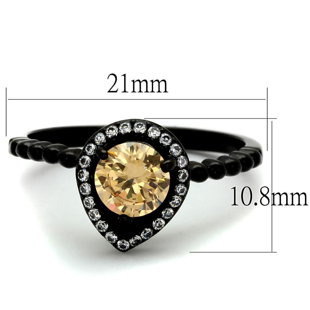 TK2365 - IP Black(Ion Plating) Stainless Steel Ring with AAA Grade CZ  in Champagne - Joyeria Lady