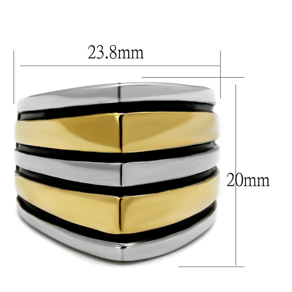TK2367 - Two-Tone IP Gold (Ion Plating) Stainless Steel Ring with Epoxy  in Jet - Joyeria Lady