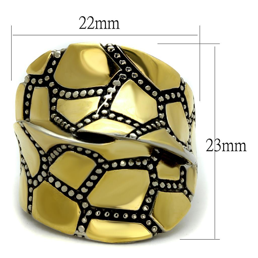 TK2368 - Two-Tone IP Gold (Ion Plating) Stainless Steel Ring with Epoxy  in Jet - Joyeria Lady