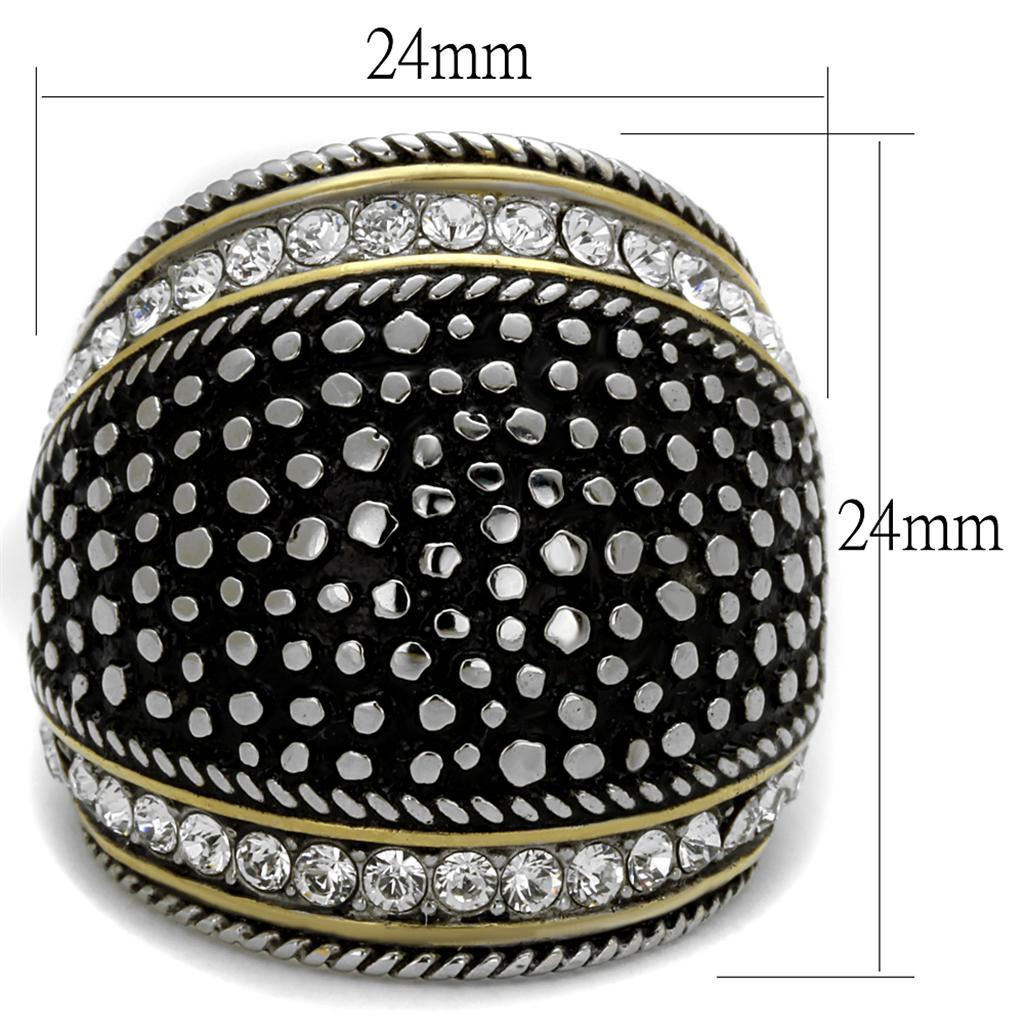 TK2369 - Two-Tone IP Gold (Ion Plating) Stainless Steel Ring with Top Grade Crystal  in Clear - Joyeria Lady