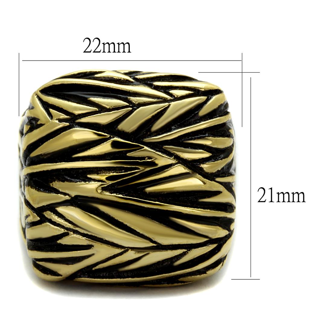 TK2370 Two-Tone IP Gold (Ion Plating) Stainless Steel Ring with Epoxy in Jet - Joyeria Lady