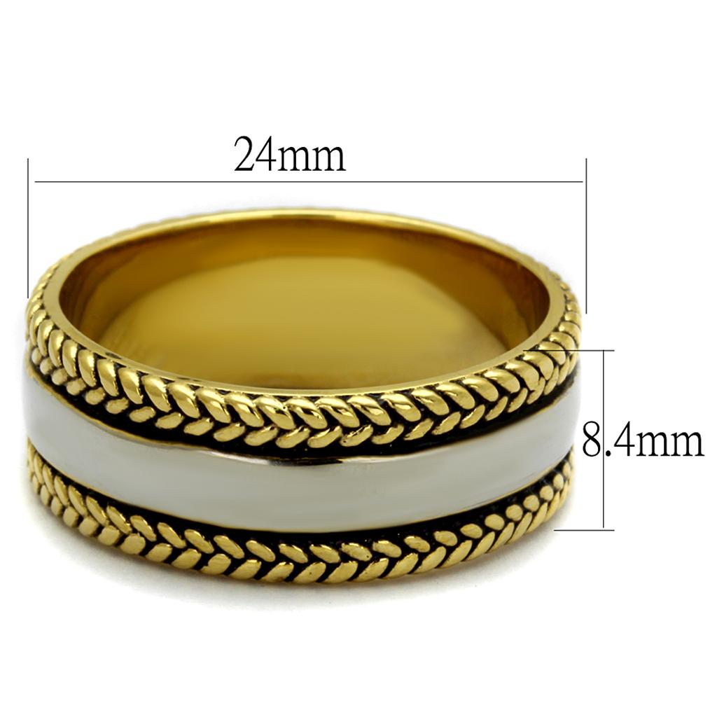 TK2375 Two-Tone IP Gold (Ion Plating) Stainless Steel Ring with Epoxy in Jet - Joyeria Lady