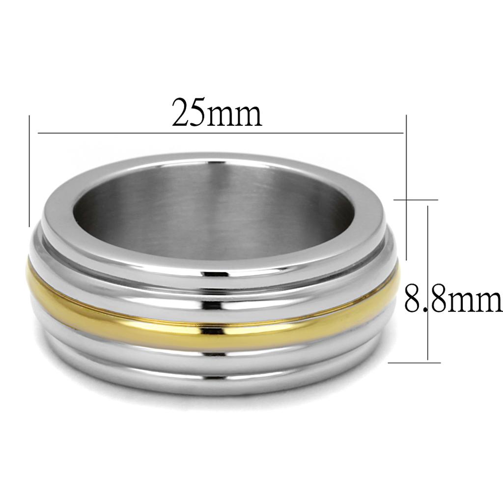 TK2390 - Two-Tone IP Gold (Ion Plating) Stainless Steel Ring with No Stone - Joyeria Lady