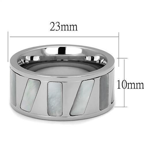 TK2401 - High polished (no plating) Stainless Steel Ring with Precious Stone Conch in White - Joyeria Lady