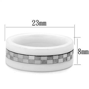 TK2403 - High polished (no plating) Stainless Steel Ring with Ceramic  in White