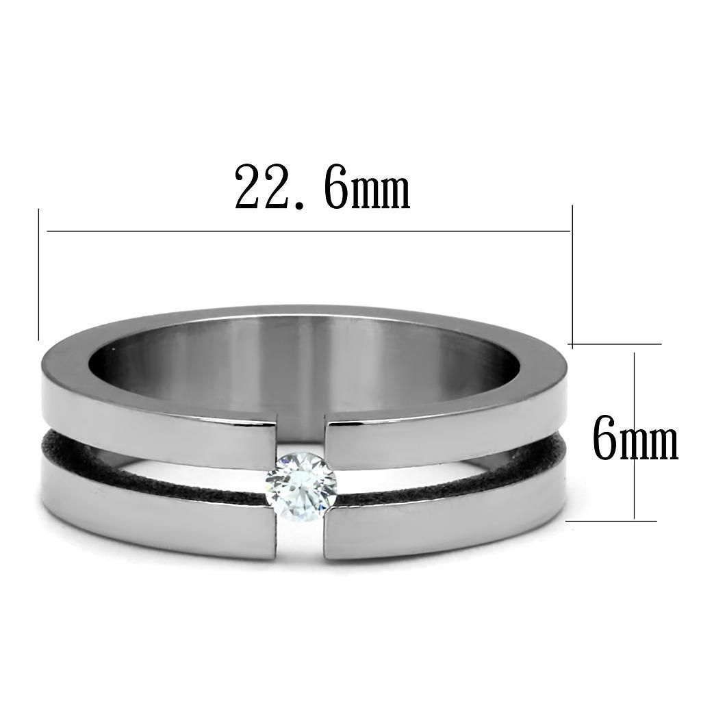 TK2412 - High polished (no plating) Stainless Steel Ring with AAA Grade CZ  in Clear - Joyeria Lady