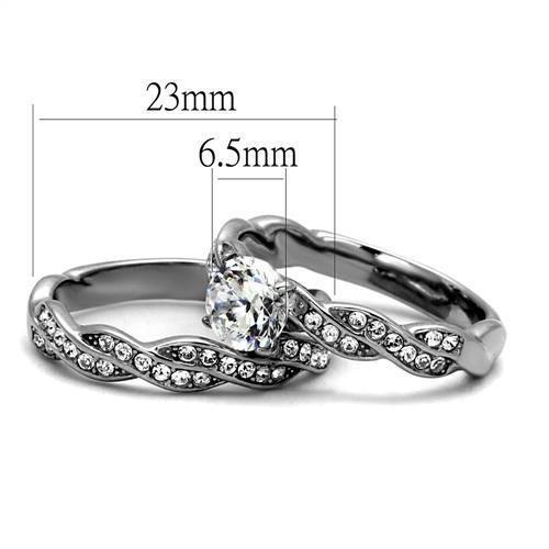 TK2475 - High polished (no plating) Stainless Steel Ring with AAA Grade CZ  in Clear - Joyeria Lady