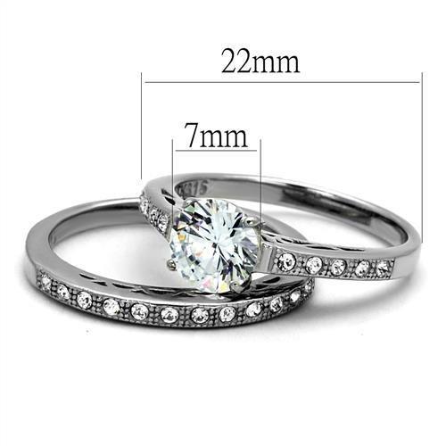 TK2477 - High polished (no plating) Stainless Steel Ring with AAA Grade CZ  in Clear - Joyeria Lady