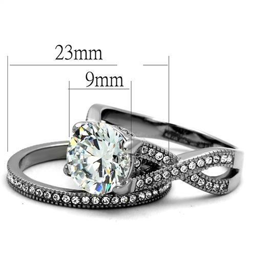 TK2478 - High polished (no plating) Stainless Steel Ring with AAA Grade CZ  in Clear - Joyeria Lady