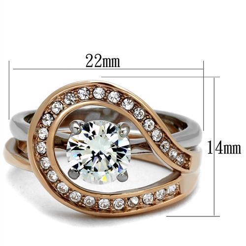 TK2479 - Two-Tone IP Rose Gold Stainless Steel Ring with AAA Grade CZ  in Clear - Joyeria Lady