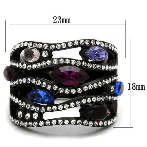 TK2480 - IP Black(Ion Plating) Stainless Steel Ring with Top Grade Crystal  in Multi Color - Joyeria Lady