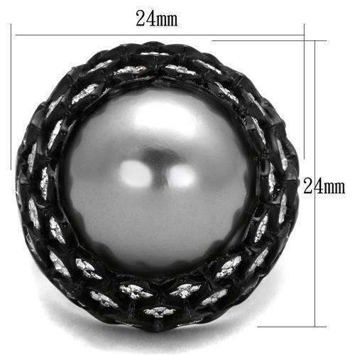 TK2483 - IP Black(Ion Plating) Stainless Steel Ring with Synthetic Pearl in Gray - Joyeria Lady