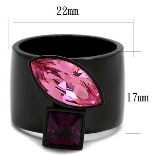 TK2484 - IP Black(Ion Plating) Stainless Steel Ring with Top Grade Crystal  in Rose - Joyeria Lady