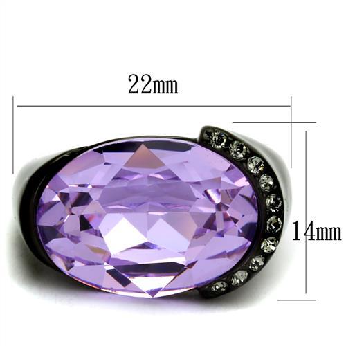 TK2485 - IP Black(Ion Plating) Stainless Steel Ring with Top Grade Crystal  in Violet - Joyeria Lady