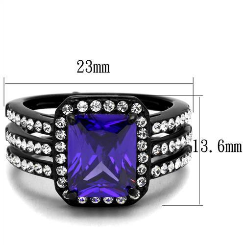 TK2486 - IP Black(Ion Plating) Stainless Steel Ring with AAA Grade CZ  in Tanzanite - Joyeria Lady