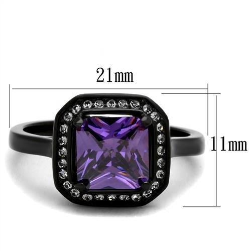 TK2487 - IP Black(Ion Plating) Stainless Steel Ring with AAA Grade CZ  in Amethyst - Joyeria Lady
