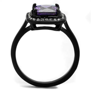 TK2487 - IP Black(Ion Plating) Stainless Steel Ring with AAA Grade CZ  in Amethyst