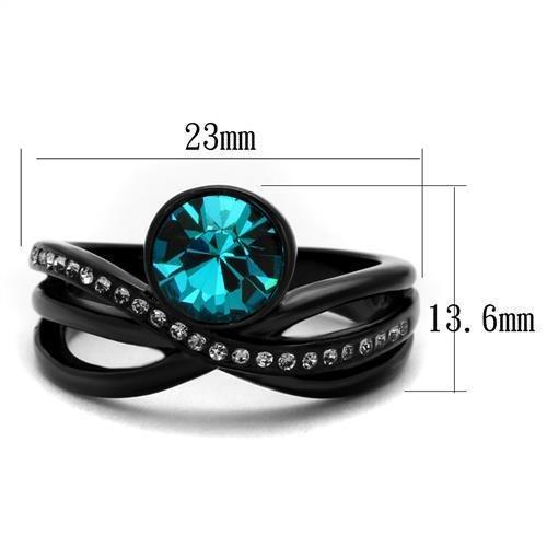 TK2488 - IP Black(Ion Plating) Stainless Steel Ring with Top Grade Crystal  in Blue Zircon - Joyeria Lady