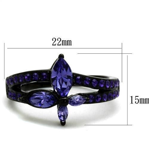 TK2490 - IP Black(Ion Plating) Stainless Steel Ring with Top Grade Crystal  in Tanzanite - Joyeria Lady