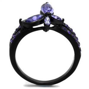 TK2490 - IP Black(Ion Plating) Stainless Steel Ring with Top Grade Crystal  in Tanzanite