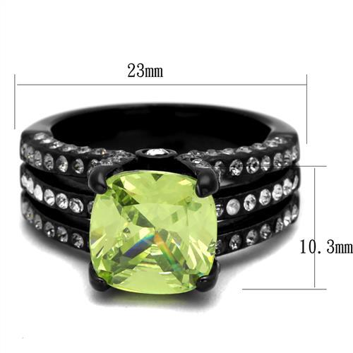 TK2491 - IP Black(Ion Plating) Stainless Steel Ring with AAA Grade CZ  in Apple Green color - Joyeria Lady