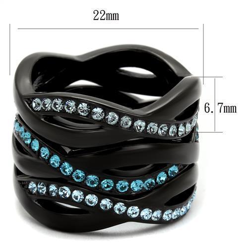 TK2492 - IP Black(Ion Plating) Stainless Steel Ring with Top Grade Crystal  in Sea Blue - Joyeria Lady