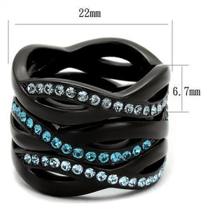 TK2492 - IP Black(Ion Plating) Stainless Steel Ring with Top Grade Crystal  in Sea Blue