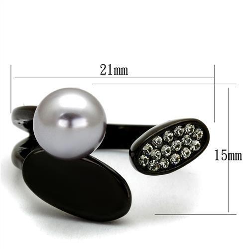 TK2493 - IP Black(Ion Plating) Stainless Steel Ring with Synthetic Pearl in Gray - Joyeria Lady