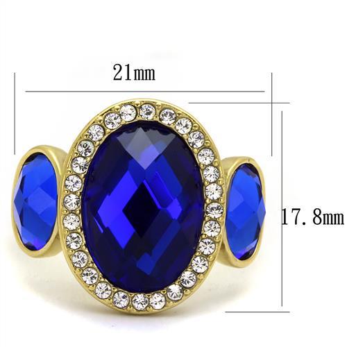 TK2495 - IP Gold(Ion Plating) Stainless Steel Ring with Synthetic Synthetic Glass in Sapphire - Joyeria Lady