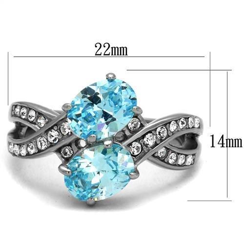 TK2501 - High polished (no plating) Stainless Steel Ring with AAA Grade CZ  in Sea Blue - Joyeria Lady