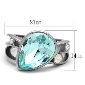TK2502 High polished (no plating) Stainless Steel Ring with Top Grade Crystal in Sea Blue