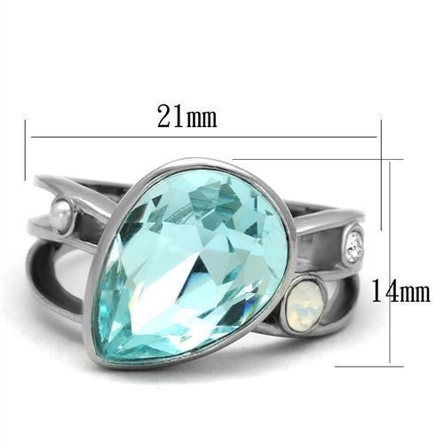 TK2502 - High polished (no plating) Stainless Steel Ring with Top Grade Crystal  in Sea Blue - Joyeria Lady