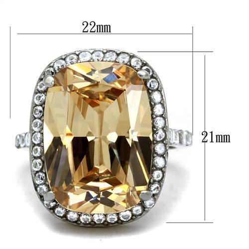 TK2503 - High polished (no plating) Stainless Steel Ring with AAA Grade CZ  in Champagne - Joyeria Lady