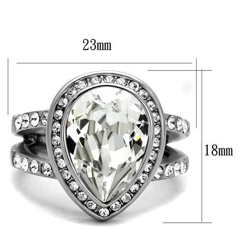TK2504 - High polished (no plating) Stainless Steel Ring with Top Grade Crystal  in Clear - Joyeria Lady