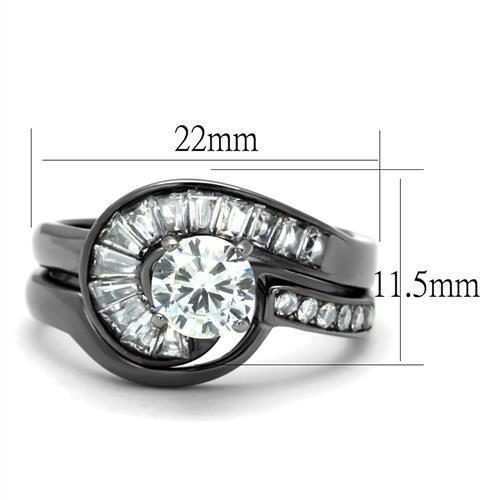 TK2546 - IP Light Black  (IP Gun) Stainless Steel Ring with AAA Grade CZ  in Clear - Joyeria Lady