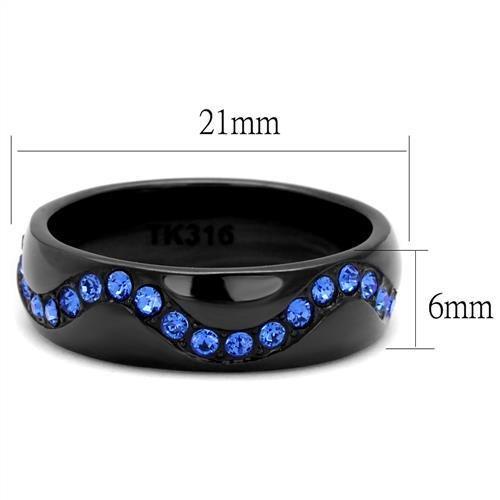 TK2550 - IP Black(Ion Plating) Stainless Steel Ring with Top Grade Crystal  in Sapphire - Joyeria Lady