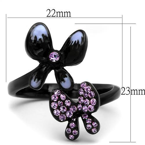 TK2554 - IP Black(Ion Plating) Stainless Steel Ring with Top Grade Crystal  in Light Amethyst - Joyeria Lady