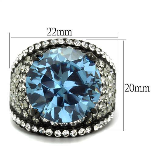 TK2555 - IP Black(Ion Plating) Stainless Steel Ring with AAA Grade CZ  in London Blue - Joyeria Lady