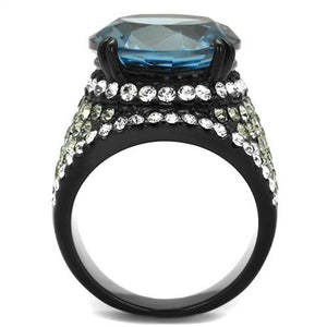 TK2555 - IP Black(Ion Plating) Stainless Steel Ring with AAA Grade CZ  in London Blue