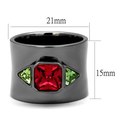 TK2556 - IP Light Black  (IP Gun) Stainless Steel Ring with Synthetic Synthetic Glass in Multi Color - Joyeria Lady