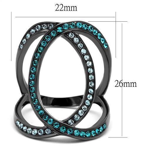 TK2557 - IP Light Black  (IP Gun) Stainless Steel Ring with Top Grade Crystal  in Multi Color - Joyeria Lady