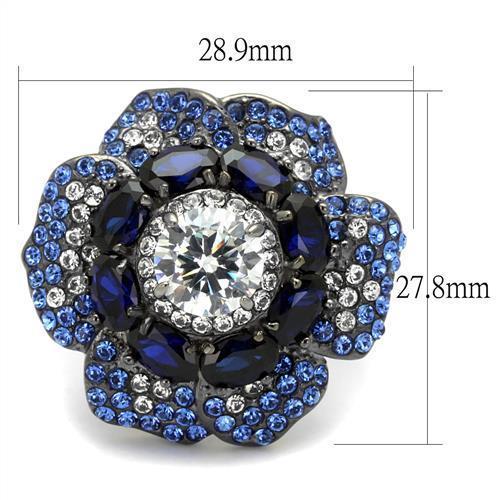 TK2559 - IP Light Black  (IP Gun) Stainless Steel Ring with AAA Grade CZ  in Clear - Joyeria Lady