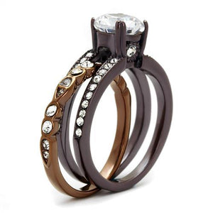 TK2560 IP Dark Brown (IP coffee) & IP light Coffee Stainless Steel Ring with AAA Grade CZ in Clear